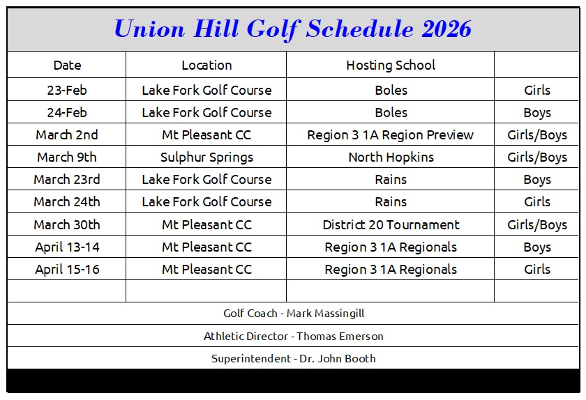 2026 Golf Schedule